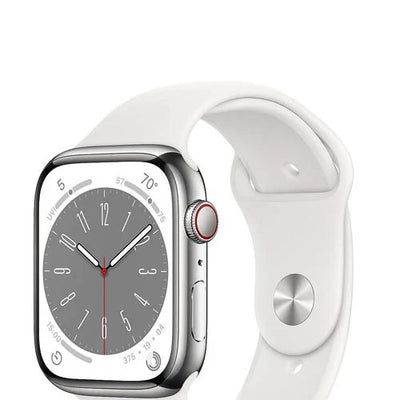 Apple Watch Series 8 (GPS + Cellular 45mm) Smart watch - Silver Stainless Steel Case with White Sport Band - Regular.